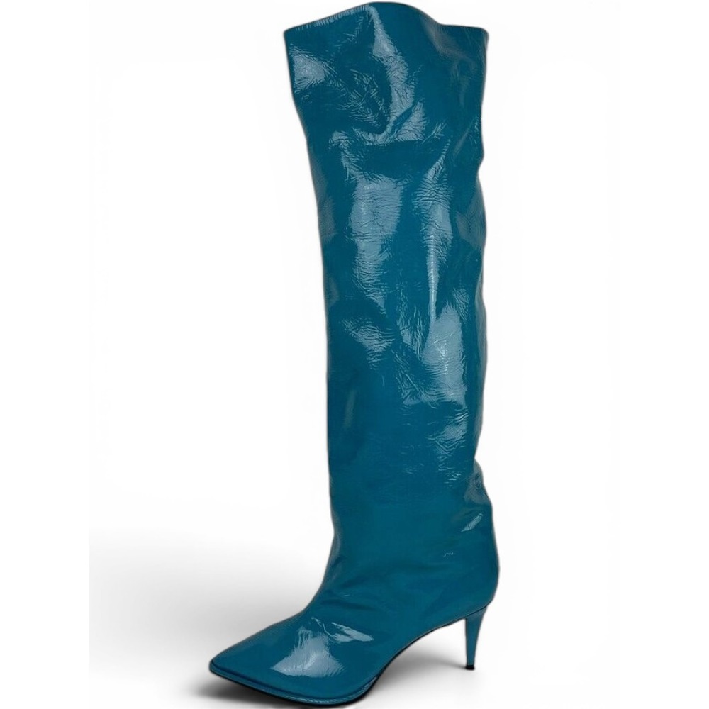 Tamara Mellon Trinity Women's EU 41 Knee High‎ 75 Turquoise Patent Leather NWOB